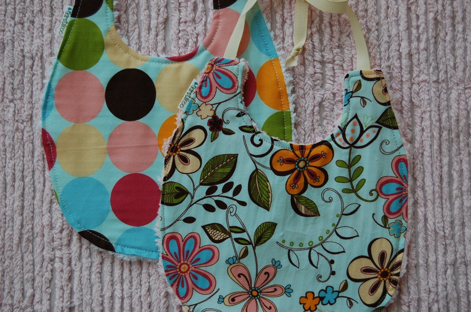 Flowers and Dots Bibs- Set of 2
