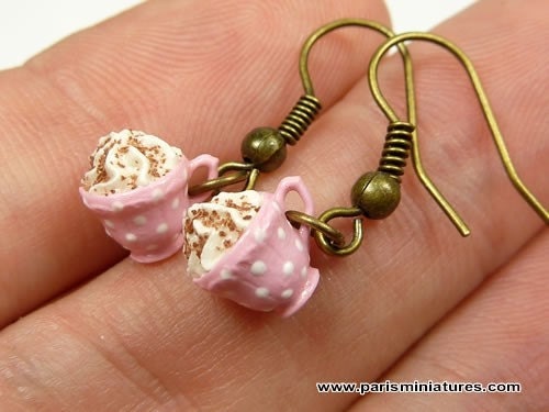 Cappuccino Cup Earrings - Baby Pink