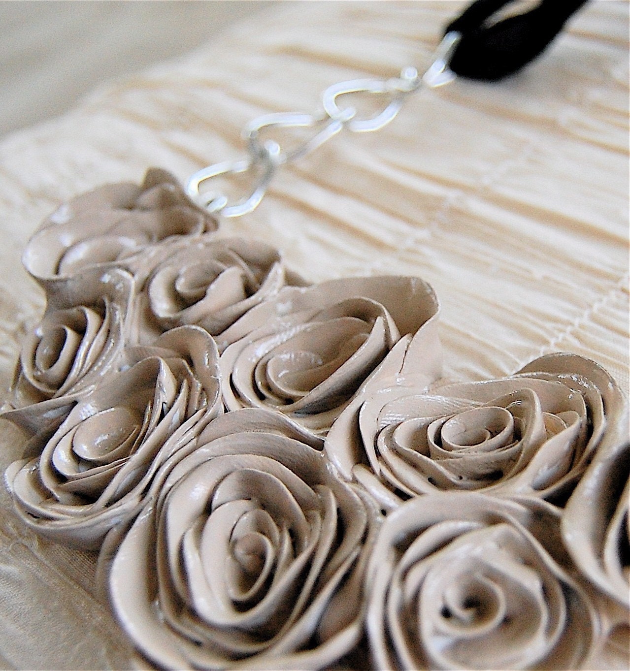 Linen Roses Bib Handmade Clay Necklace