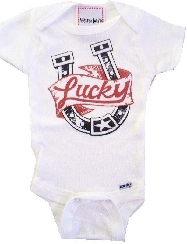 TATTOO FLASH LUCKY HORSE SHOE - Custom boutique baby one piece - SIZE NB UP 