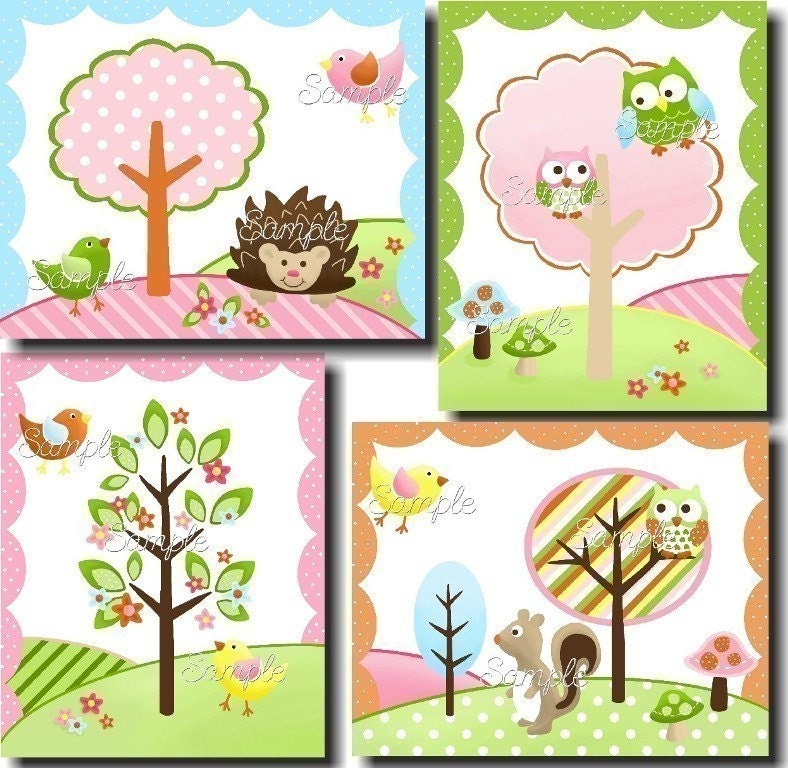 circo love and nature. Set of 4 Owl Children's 8x10 Art Prints to Match Circo Love Nature Bedding 