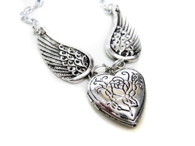 love heart angel wings. Angel Wing Heart Rose Locket