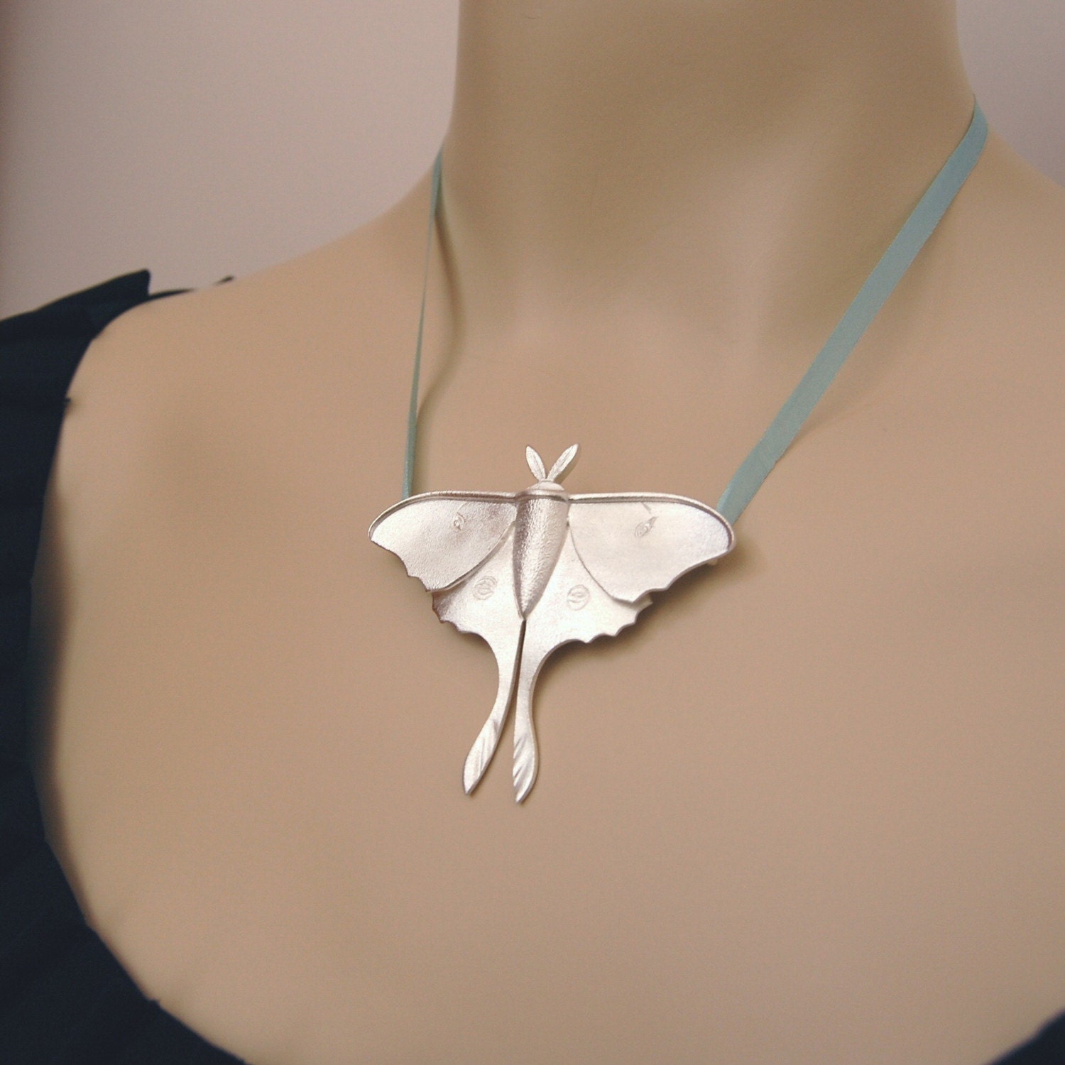 Luna Moth Jewelry Pendant in fine silver