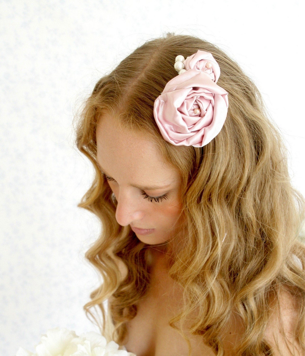 Romantic day hair comb - pink roses version