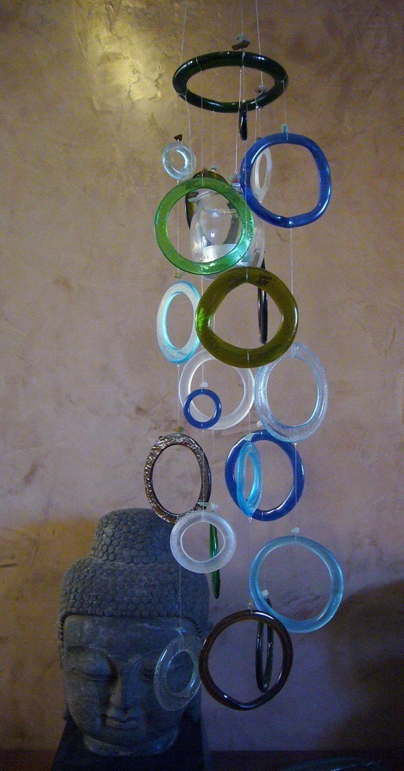 glass wind chimes. Recycled glass meditation Wind