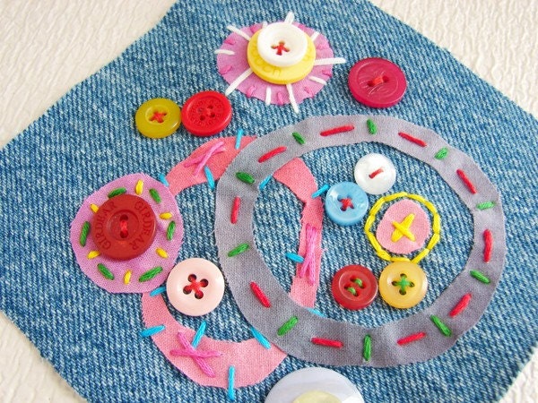 Circle Cell Ameoba Hand Embroidered Quilt Square by KBKExtras