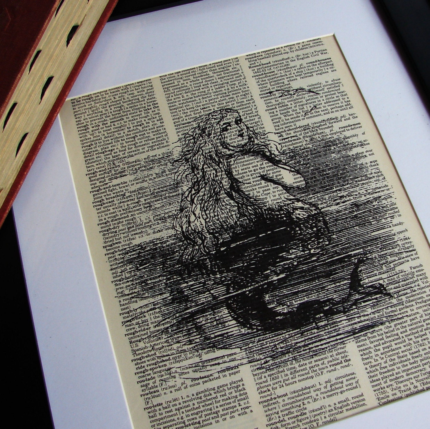 Vintage DICTIONARY Art Print - Mermaid Illustration - 8x10