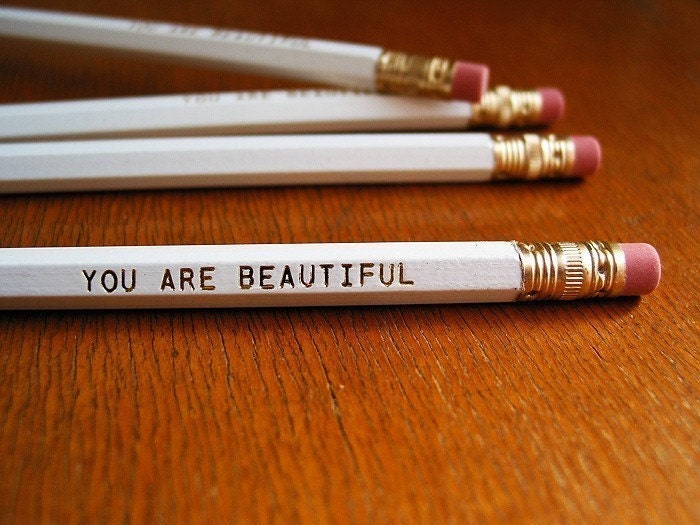 YOU ARE BEAUTIFUL white hexagonal no. 2 pencil set - pay it forward - set of three