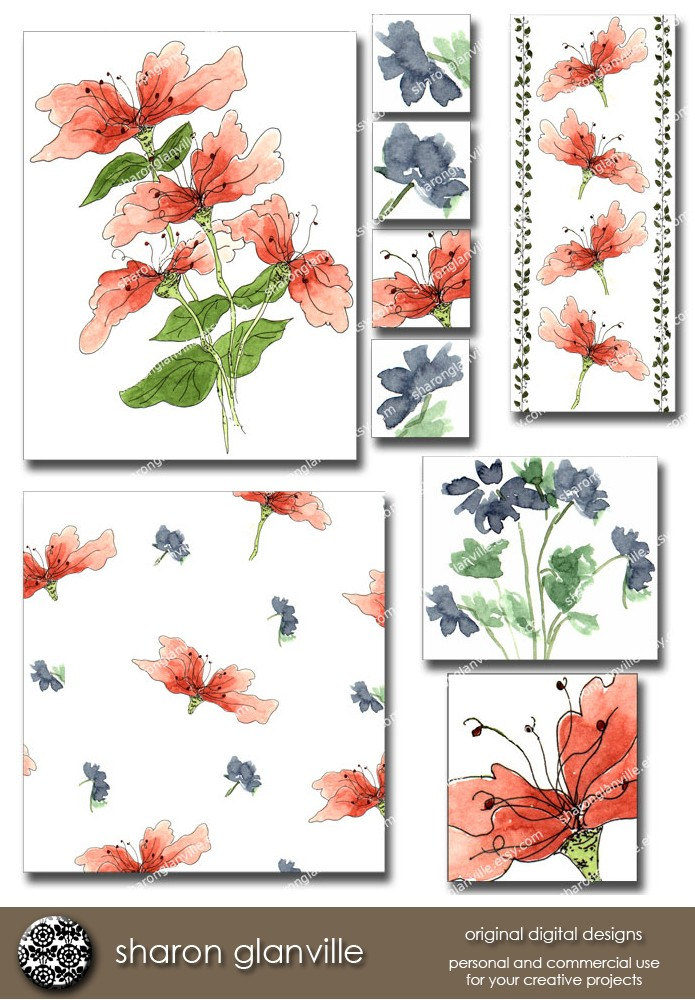 summer clip art. Floral Summer Clip Art with 8