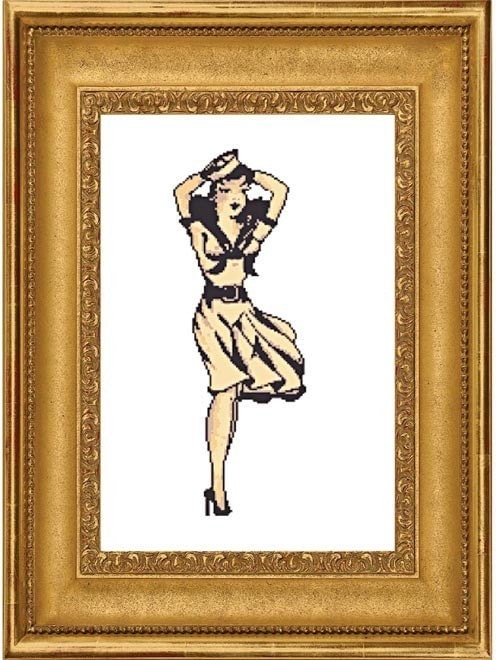 VINTAGE SAILOR GIRL TATTOO 2 Needlepoint or X-Stitch Chart Graph PDF FIle