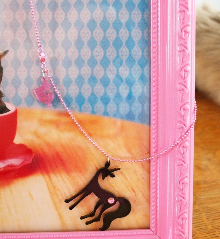 Deericorn Miseducated Pendant - Limited Edition Black Silhouette - Pink Lobster-Clasp Chain