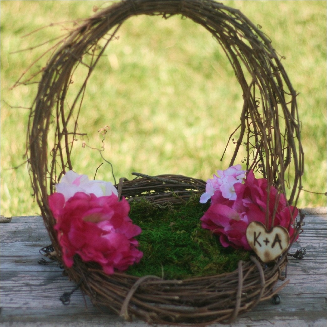 Personalized Flower Girl Basket Woodland Rustic Outdoor Summer Chic Grapevine