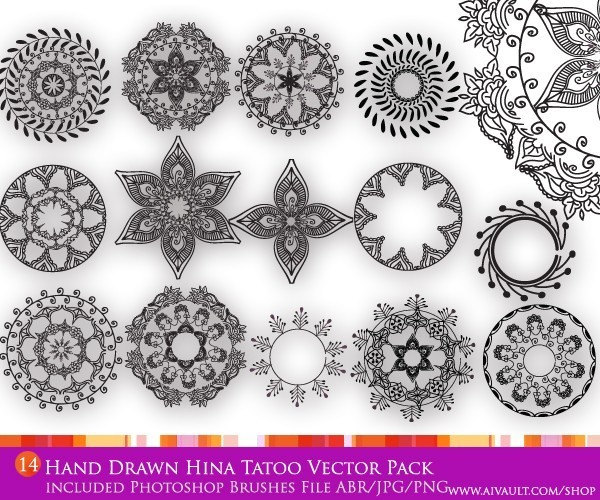 14 Hina Stamps Tattoo design Photoshop Brushes >abr for photoshop 7 and 