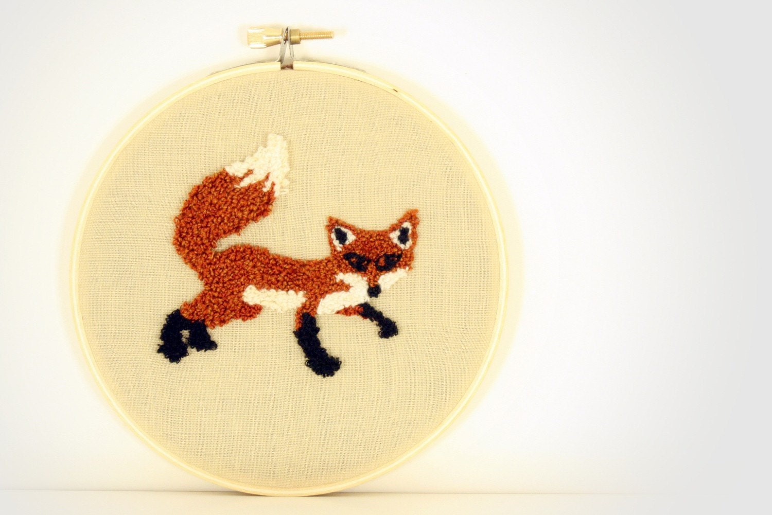 Fox Punch Needle Embroidery Wall Hanging 5 inch hoop by erinf115 on Etsy