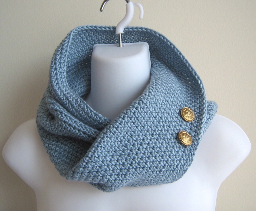 PEYTON- Infinity Cowl Pale Ice Blue Brass Buttons