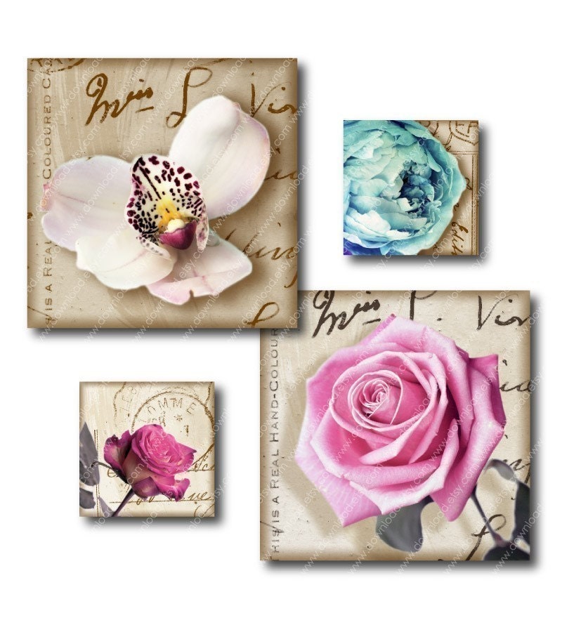 Buy 1 Get 1 Free. BUY 1 GET 1 FREE - Vintage Flowers, 1 inch Square Tiles, Digital Collage Sheet, Download and Print Jpeg Clip Art Images. From download