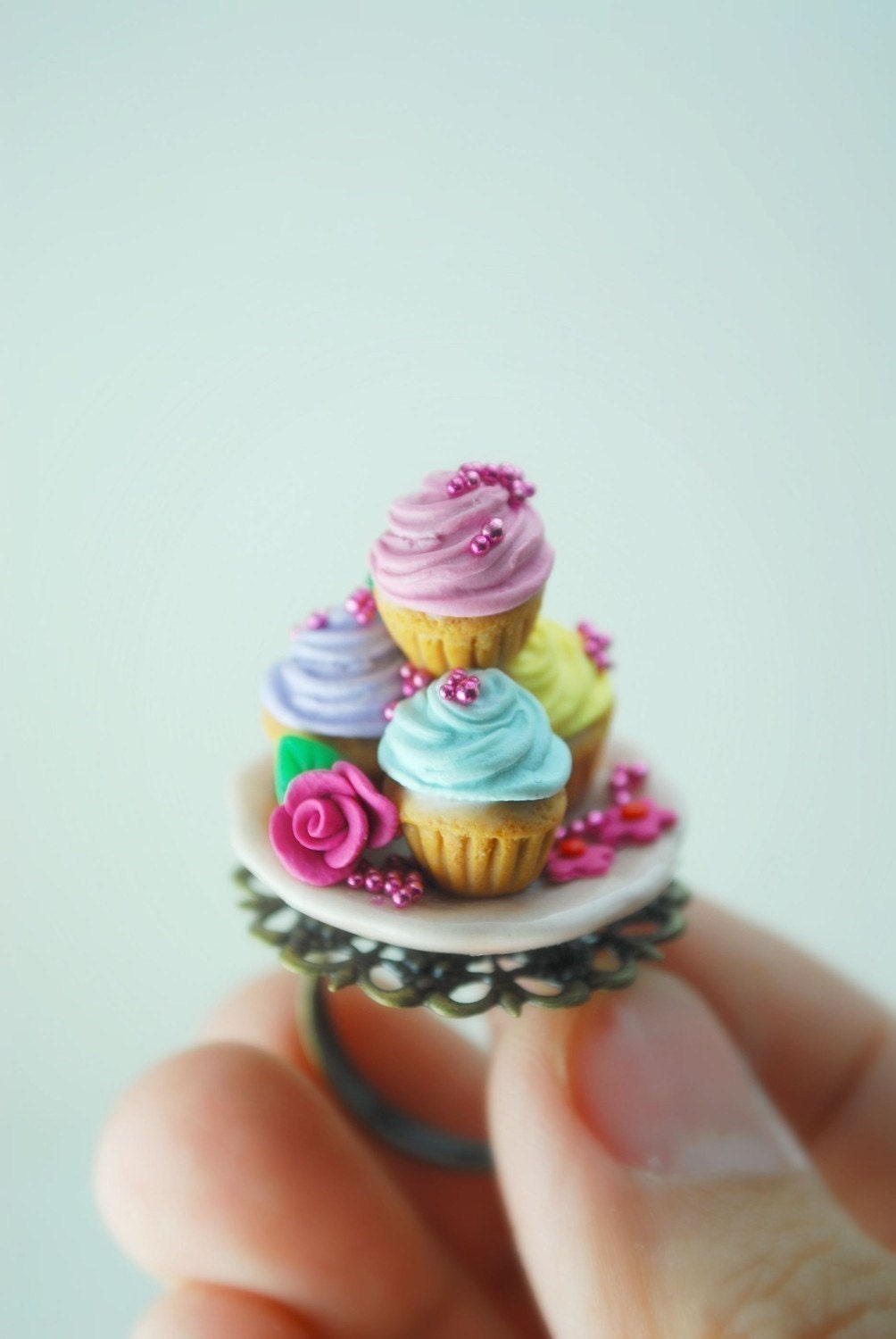 Marie Antoinette Cupcake Ring in Polymer Cla