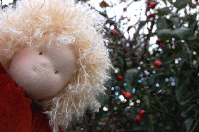 Curly Hair Doll. Waldorf Doll, Blonde Curly