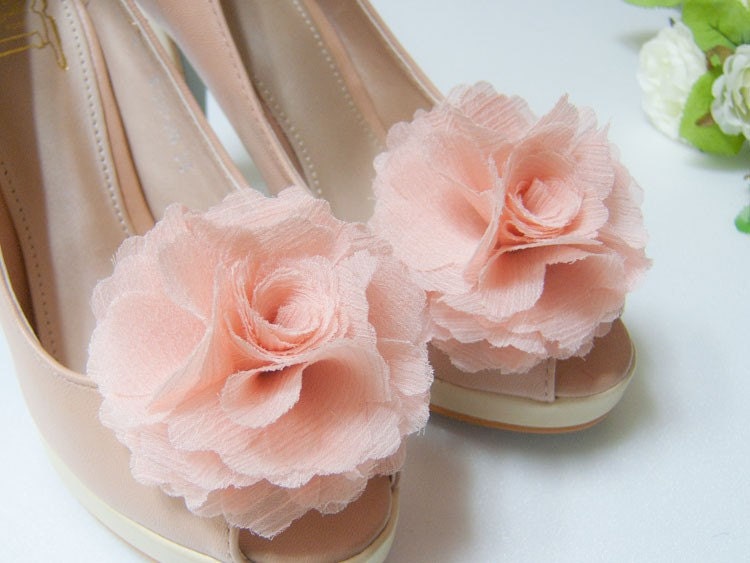 Chiffon Flower shoe clips, Pink, Peach pink, Coral pink