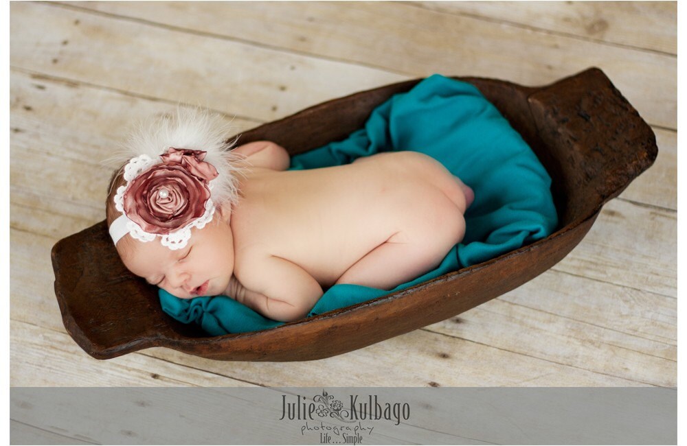 flapper hair. Vintage Flapper Hair Clip Headband Rose Flower with Marabow and Pearl-photo prop, newborn, blessing, wedding, photography. From babesnbeads