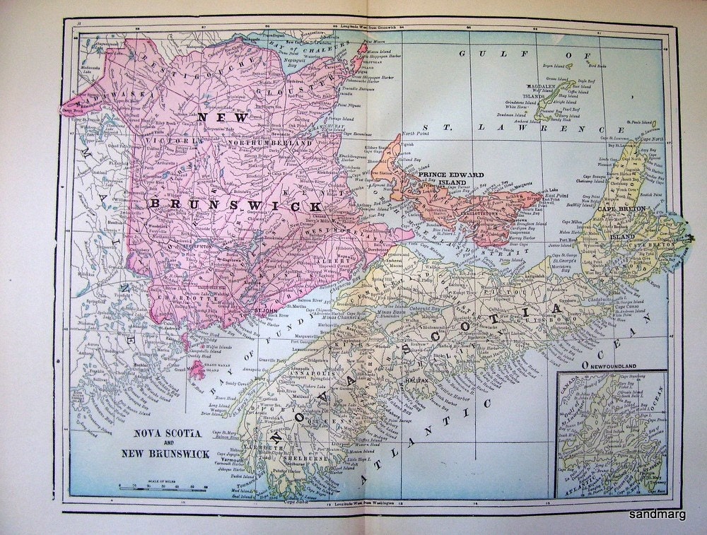 old map of nova scotia. 1897 Antique Color Map of New Brunswick Nova Scotia Prince Edward Island and