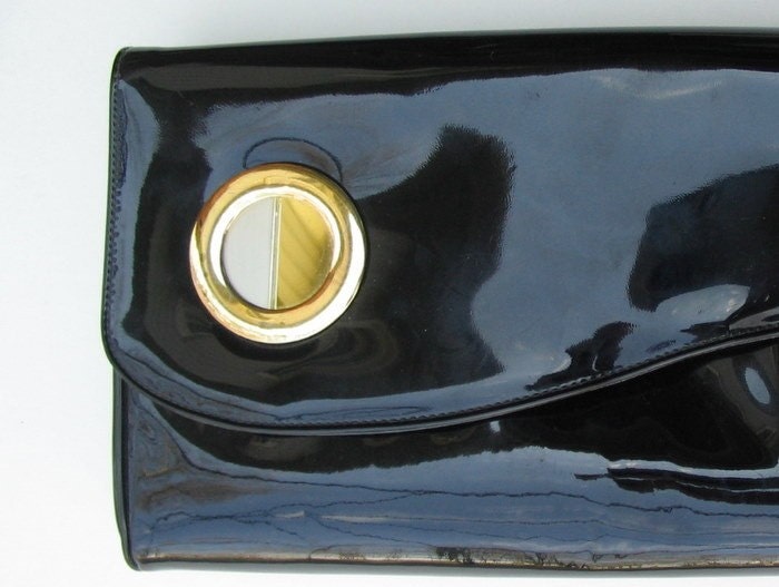 black patent leather clutch. Purse Wave Flap Vintage Black Patent Leather Clutch. From bytheway