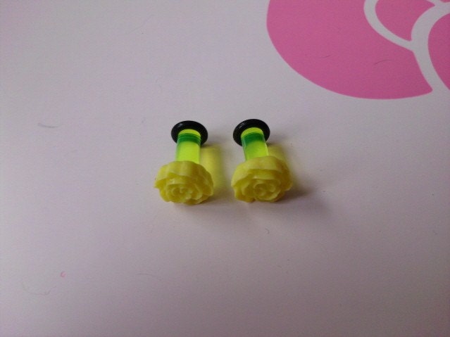 sizes of ear gauges. Yellow flower ear gauges. Size