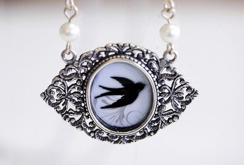 Blue Sparrow Pendant Necklace
