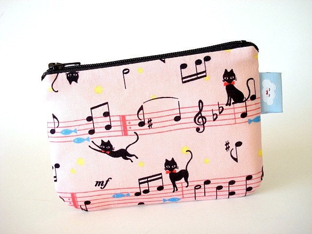 On SALE Now --- Small zipper pouch--- Musical kitty cats