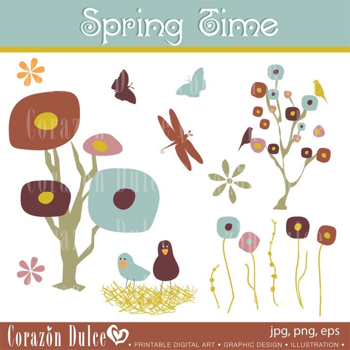 clip art flowers and butterflies. Clipart SPRING TIME Digital