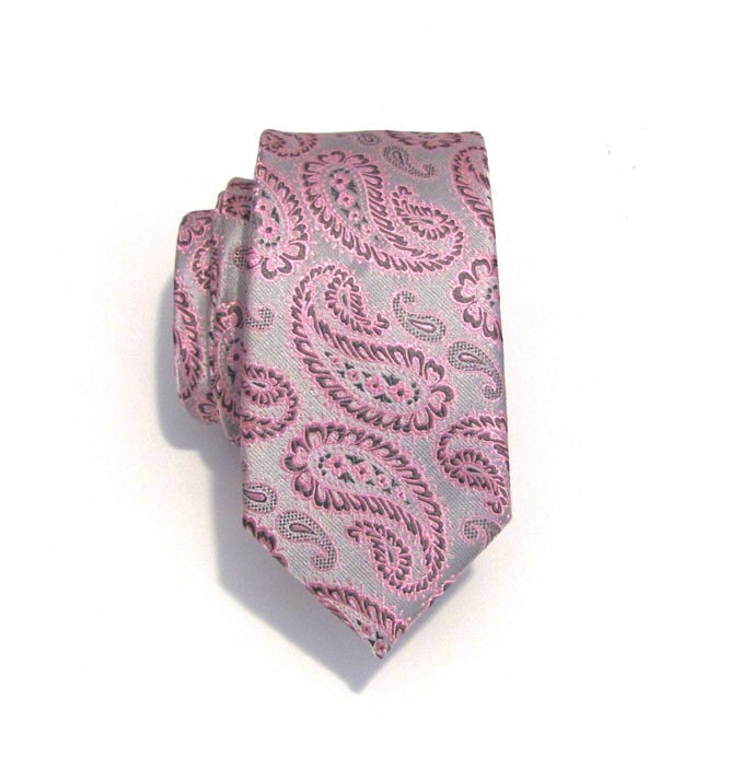 pink paisley tie. Gray and Pink Paisley Skinny