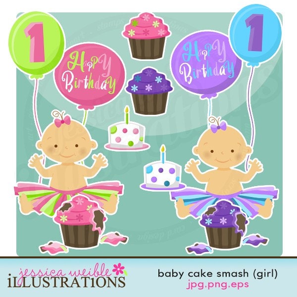 birthday cake clip art for girls. Baby Girl Cake Smash Cute