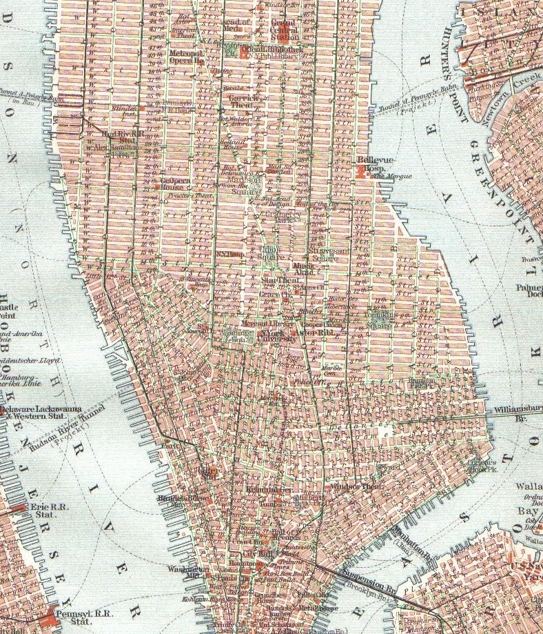 new york city map printable. 1904 Manhattan, New York City,