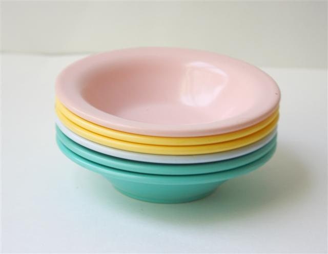 Trumpet Ware Melimine Six Small Bowls Teal Pink Yellow White by Together Again on Etsy