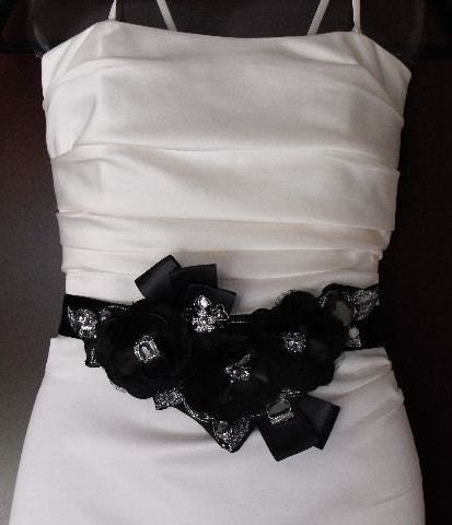 NEW bridal gown sash wedding gown sash bridal sash flower grey black white