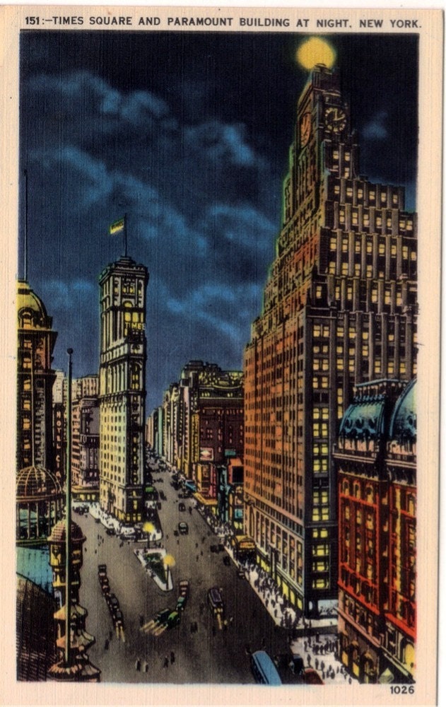 new york times building night. Vintage New York Postcard