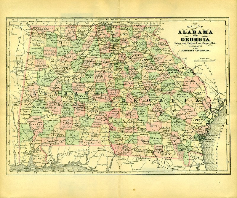 map of alabama and georgia. Antique Map of ALABAMA and