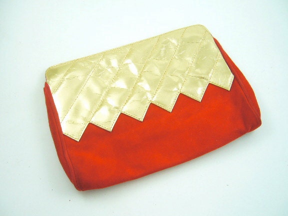 red suede clutch. LANVIN Red Suede and Gold Leather Clutch. From softdew