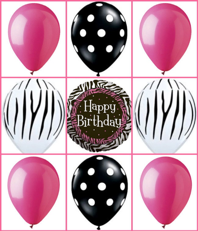 Happy Birthday Pink Balloons. 9 Zebra Happy Birthday Black