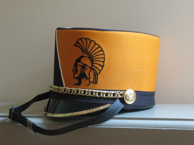 marching band hat. vintage marching band hat black and gold TROJANS. From paddyridge