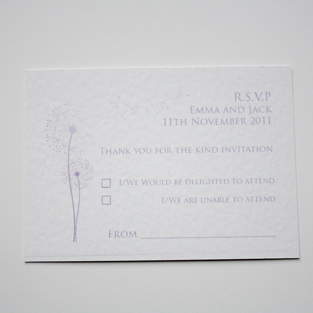 Wishes Wedding RSVP Cards x 10. From angelfins