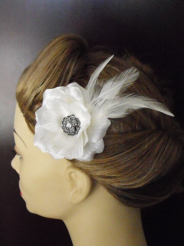 New Ivory Hair Flower wedding ivory flower feather clip hair flower bridal 