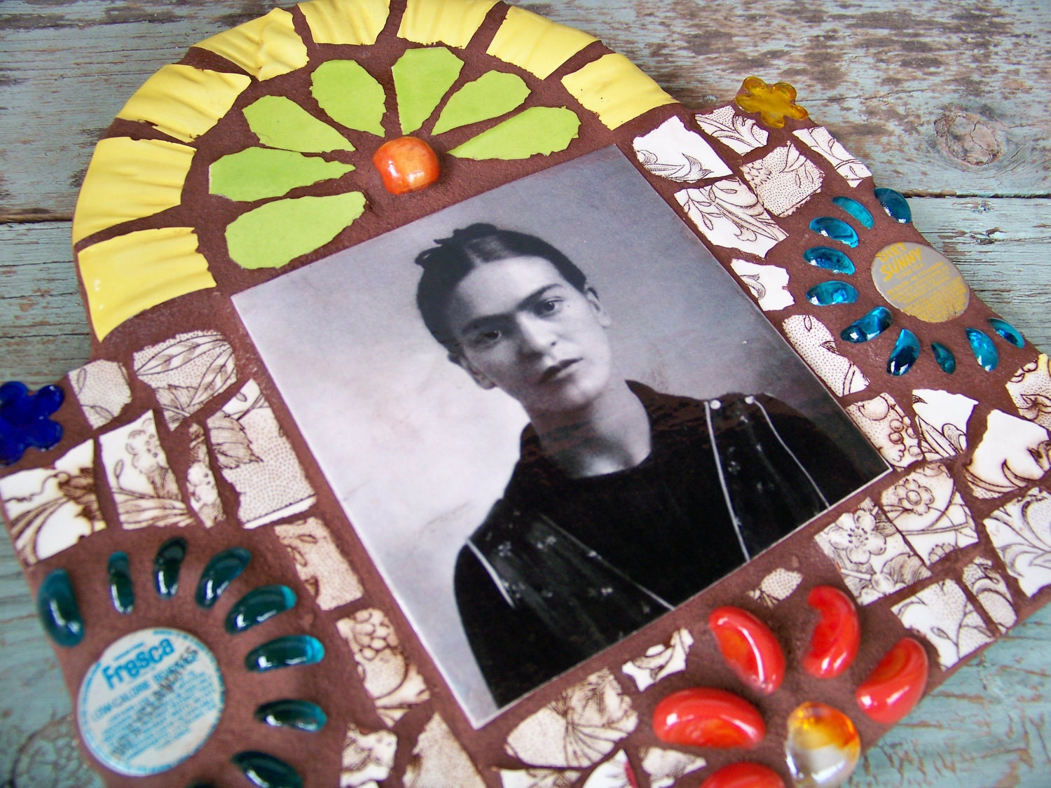 Frida Kahlo Portrait Mosaic Art Wallhanging Recycled. From mosaicartgirl