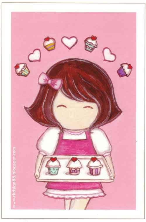 rkdsign88.blogspot.com etsy cupcakes girl painting drawing art cute cuteable whimsical reproduction acrylic print