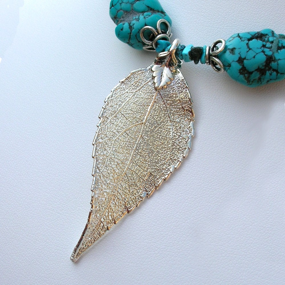 Turquoise and Silver Leaf Necklace