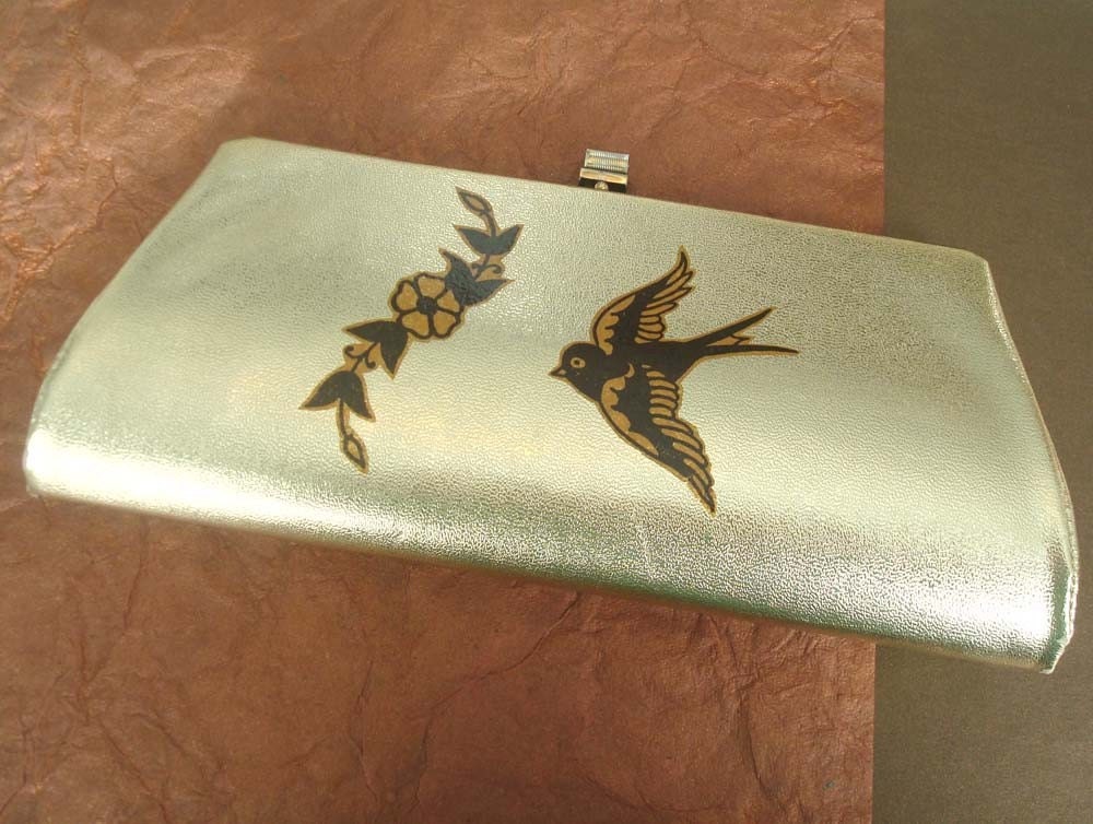 Vintage Metallic Gold Tattoo Flash Purse or Clutch. From JukeJointJumpin