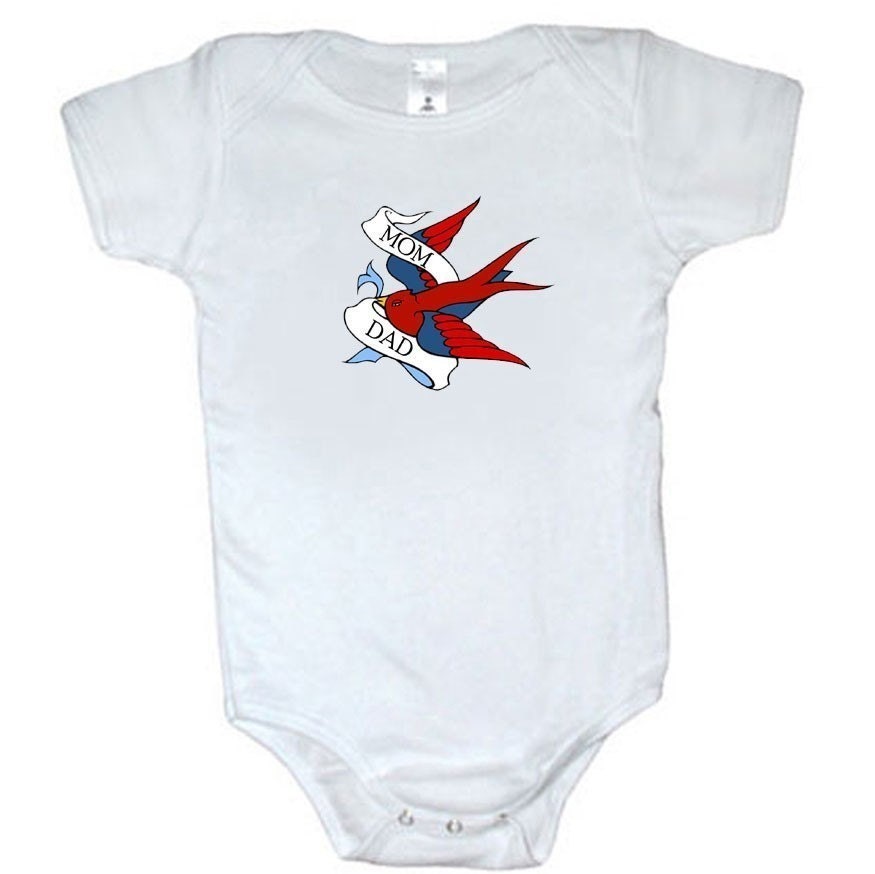 Mom and Dad Tattoo Art Baby Bodysuit or Toddler TShirt. From mamamonkey