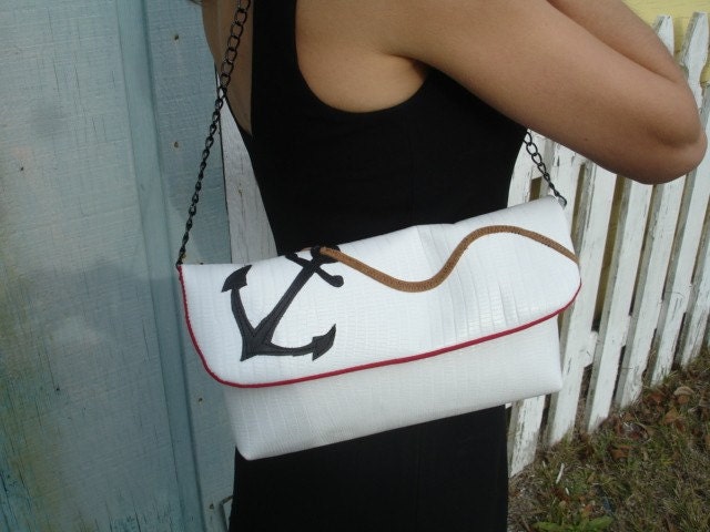 White Crocodile Leather Clutch with 