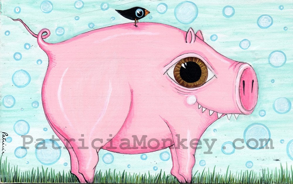 Polka Dot Sky Pig Original Painting