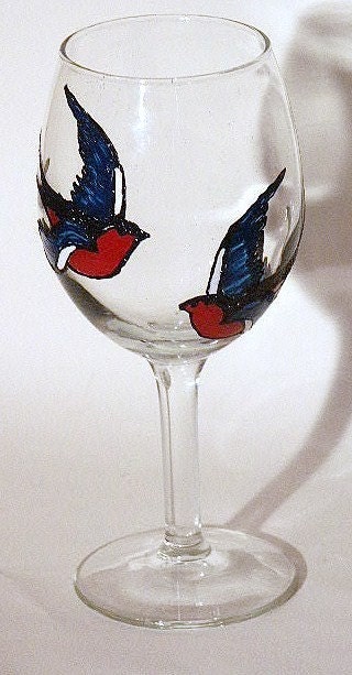 Sailor's Swallow Tattoo Wine Glass 